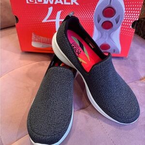 Skechers Women's GOwalk 4 Slip-On Sneakers - Black and White